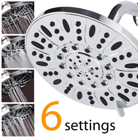 High Pressure 6 Setting 7 Inch Rainfall Shower Head Angle Adjustable With Tool Free Installation Chrome Finish detail view