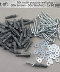 Heavy Duty Nylon Wall Anchor Kit With Collar Dowels 8x40mm, Bottom Screws 5x40mm, M5 Washers, Hex Socket, 50 pieces total