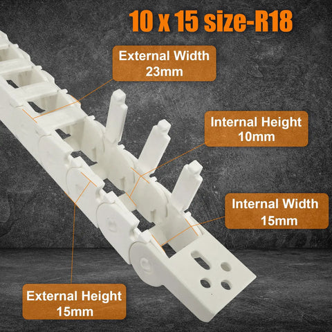 10 X 15 mm Inner Height By Width Drag Chain Cable Carrier Track With Outer Side Open 1 Meter White PA66 Nylon for CNC