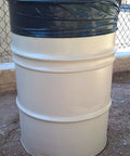 Beefy Heavy Duty 55 Gallon Trash Bags 1.5 Mil Thick Industrial Strength Liners fitting a large white outdoor trash can