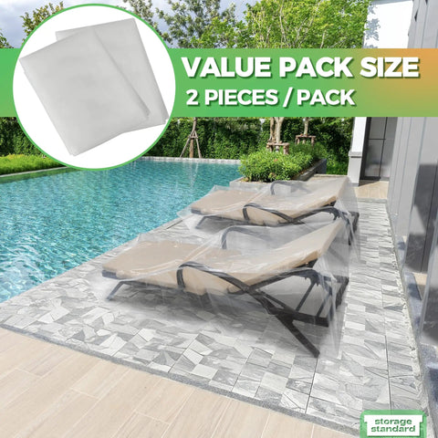 2 Pack Waterproof Outdoor Chaise Lounge Covers For Patio Furniture Heavy Duty Clear Plastic Protectors For Lounge Chairs Reusable Rain Dust Stain Shield Fits 84 X 32 X 32 Inches covering poolside chairs