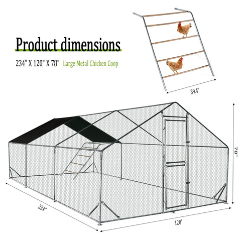 Heavy Duty Walk In Metal Chicken Coop With Spire Roof And Waterproof UV Cover Large Outdoor Run For Ducks And Chickens dimensions