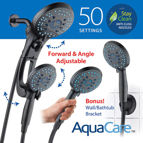 Boss High Pressure Shower Head Duo Handheld And Rain Heads With 50 Modes 3 Way Switch Adjustable Arm Anti Clog Nozzles