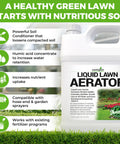 Liquid Lawn Aerator One Gallon Soil Conditioner And Softener For Lawns And Gardens Loosens Clay And Compacted Soil For Better Water And Nutrient Absorption Concentrated Liquid Aeration For Stronger Roots For DIY Lawn Care Pros bottle with features listed
