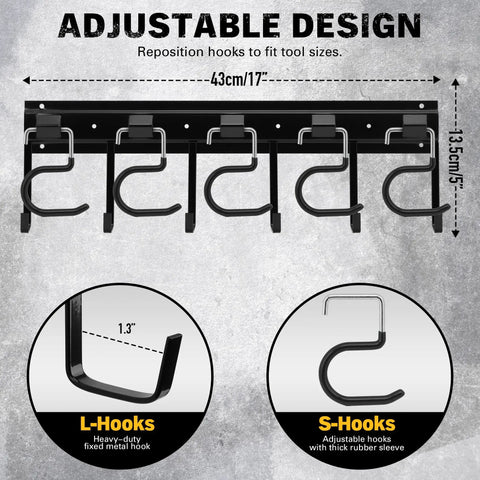 68 Inch All Metal Adjustable Garden Tool Organizer For Garage Wall Mount With Heavy Duty Iron Hooks and Tool Hangers