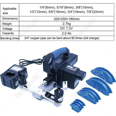 HuanSebesity Electric Pipe Bender For Copper Tube 1/4 To 7/8 Inches with battery and bend radius guides for HVAC use.