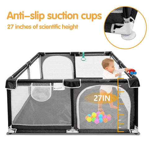 50x50 Inch Baby Playpen Play Yard Indoor Outdoor Gate For Toddlers And Babies, All View Mesh Design, with a toddler playing inside