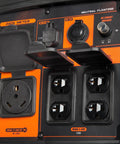 Close-up of Quiet And Lightweight 4800 Watt RV Ready Portable Inverter Generator with multiple power outlets and data meter.