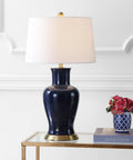 Navy Ceramic Urn LED Table Lamp, 29 Inch, Traditional Classic Style, White Linen Drum Shade, Cozy Nightstand And Living Room Accent Light, ETL Listed, Energy Saving LED Bulb Included