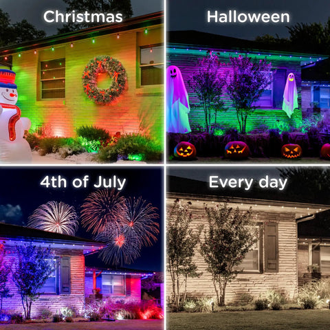Vibe Eternity Garden Lights 50 Foot Outdoor RGBWIC LED Uplights Kit with Seasonal Decorations and Smart App Control