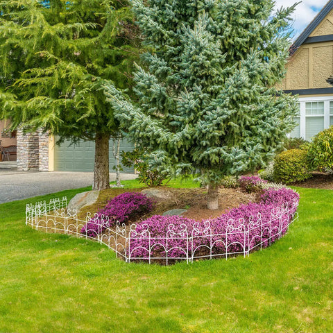 Decorative Garden Fence Border Panel Set 10 Pack With Easy Install No Dig Movable Metal Edging around flower bed and tree.