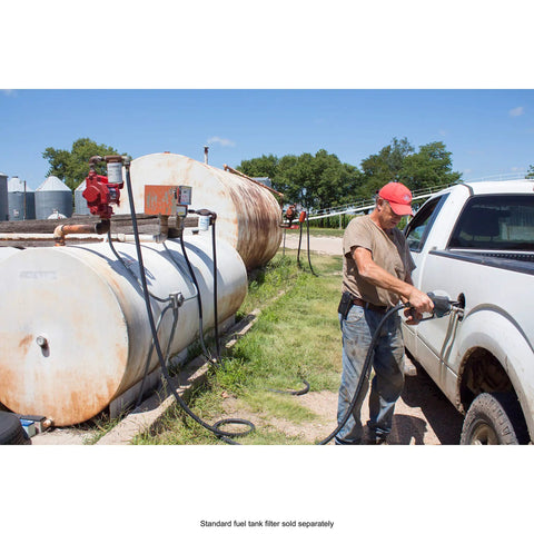 Man refuels truck with Goldenrod Water Absorbing Fuel Filter Replacement Canister With 10 Micron Filtration For Gasoline Diesel Ethanol
