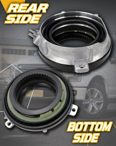 HocvrlX auto locking hub actuators, 2pc; rear and bottom views for 4x4/4WD vehicles, metal housing with seals.