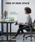 Under Desk Keyboard Tray With Sturdy C Clamp Mount, 32.5 Inch Clamp To Clamp Length, 27.3 Inch Sliding Platform By 11 Inch Wide, Pull Out Keyboard And Mouse Drawer For Ergonomic Space Saving Computer Setup being used by person at desk