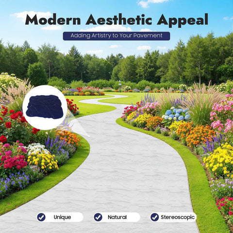 Decorative garden path with DIY Friendly Concrete Stamp Mat 18x18 Inch PU Texture Tool for walls and floors