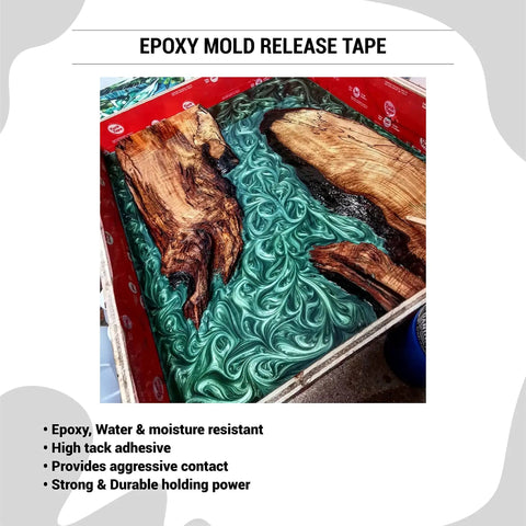Epoxy mold release tape used in artistic wood and resin design showcasing epoxy features.