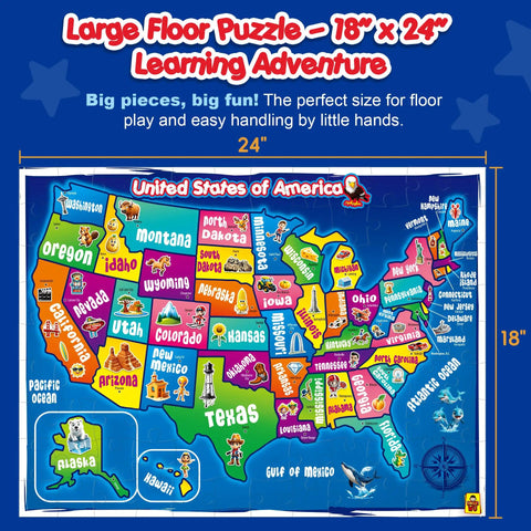 Map Puzzle For Kids Ages 4 To 8 With 50 State Shaped Pieces 103 Piece USA Map Floor Puzzle Large 18x24 Learning Toy For Geography