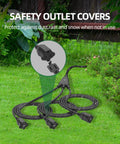 Outdoor Extension Cord With 1 To 3 Splitter Outlets, 25 Ft Waterproof Power Cord with safety cover shown on grass under rain.