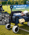Beast Heavy Duty Beach Wagon With 9x4 All Terrain Sandproof Wheels, 300L Oversized Foldable Cart And Side Bag in a sports field