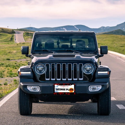 SUV in landscape with Blood Drop License Plate Frame With Blood Spatter Pattern For Front Or Rear Car Tags Stainless Steel Reusable