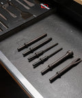 20-Piece Pneumatic Tool Set with Black Oxide Finish,.401 Shank Size tools on foam block
