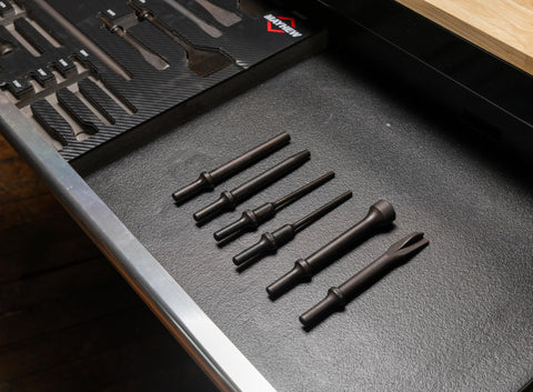 20-Piece Pneumatic Tool Set with Black Oxide Finish,.401 Shank Size tools on foam block