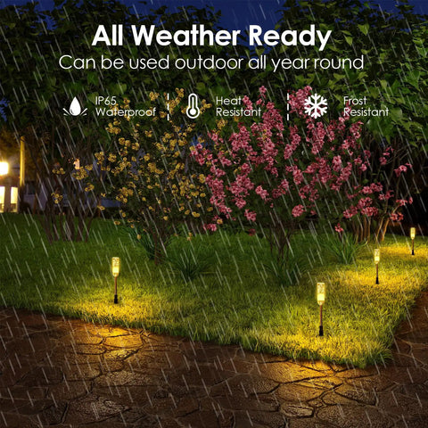 Outdoor 6 Pack LED Path Lights With No Fuss Plug And Play AC Plug In, 12V Low Voltage Landscape Lighting in rainy garden
