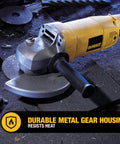 7 Inch Angle Grinder Kit With 13 Amp Motor And Carry Bag Includes Cutting Wheels, shown with durable metal gear housing.