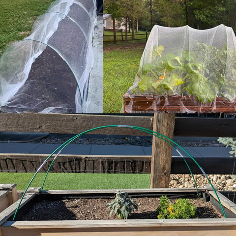 40 Piece Fiberglass Greenhouse Hoops Kit For Raised Beds With Ground Stakes Connectors And Clips DIY Grow Tunnel Kit in use