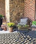 Waterproof Outdoor Rug 5x8 Ft Reversible Plastic Area Rug For Patio Deck Backyard RV Beach Camping Black And Beige Large Modern Floor Mat