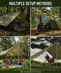17x10 Ft Heavy Duty Camping Tarp Rain Fly With PU6000mm Waterproof Coating, UV UPF 100 Plus Sun Shield in multiple setups