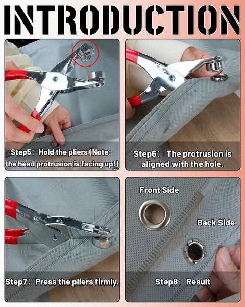 Instructions using 150 Piece Grommet And Eyelet Kit With Leather Hole Punch Pliers 1/2 Inch Eyelets And Grommets in Gold and Silver