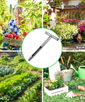 Collage of orchard, farm, backyard, and garden with 12 Inch Stainless Steel Soil Probe With T-Handle in the center, ideal for soil sampling.