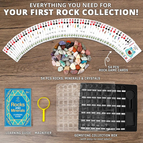 Geology Starter Kit With 54 Piece Rock Collection Including Gemstones Crystals And Minerals Learning Book And ID Cards