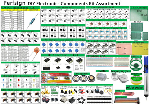 All In One 2300 Piece DIY Electronics Component Kit With ICs, PCBs, Breadboard, and assorted components display