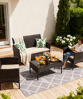 4 Piece Wicker Patio Furniture Set With Cushions, Outdoor Conversation Set With Loveseat, Two Chairs, And Glass Coffee Table