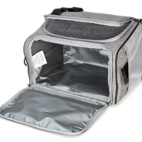 Open gray Leakproof Reusable Soft Insulated Cooler Lunch Bag For Office Lunches And Picnics Keeps It Cold For Hours On The Go 24 Can Capacity