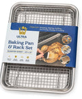 Quarter Sheet Pan With Wire Rack Set For Oven Use, Premium Aluminum Baking Sheet With Stainless Steel Rack packaging front view