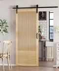 36X84 Inch Sliding Barn Door With Six Point Six Foot Hardware Kit Included Pre Drilled And Easy To Assemble Unfinished Solid Core Natural Pine Interior Door Installed in Dining Room
