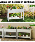 Elevated Garden Bed On Four Legs With Four Lockable Wheels And Storage Shelf For Balcony Patio Backyard Divisible Resin Planter Box 33.6 Inch Tall Back Friendly No Bending Needed Ergonomic Design used in garden and patio settings.