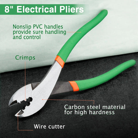 Pro Grade Electrician Terminal Crimp Pliers With Cutter for 10 to 22 AWG Wire Durable Cable Crimp Tool showing non-slip PVC handle