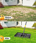 Lawn Leveling Rake With 72 Inch Adjustable Long Handle For Smoothing Soil And Lawn before and after yard transformation