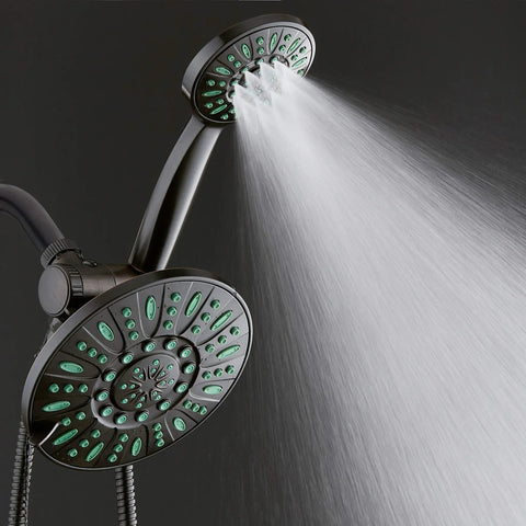 Antimicrobial Anti Clog 30 Setting High Pressure Rain Shower Head With Microban Nozzle Protection in use with water flow