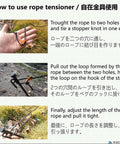 Guide showing how to use rope tensioner for Heavy Duty Tent Stakes 12 Inch Pack Of 4 With Camp Rope Guy Lines And Storage Bag