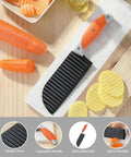 VITUER Crinkle Cutter for Veggies with orange ergonomic handle and black ribbed blade on cutting board.