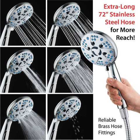 High Pressure Rainfall Shower System Featuring 48 Modes With 6 Inch Rain Head And Handheld 3 Way Combo Anti Clog Nozzles