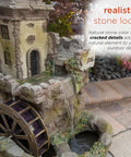 Outdoor Floor Tiered Fairy Castle Waterwheel Fountain With Realistic Stone Look Brown Finish, includes internal pump.