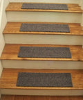 Wooden stairs with Herringbone Carpet Stair Treads Peel And Stick No Tools Needed Easy Install With Non Slip Backing And Removable Adhesive In Beige Gray.