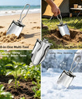 Ultra Portable Folding Shovel For Camping And Garden Tasks Mini Trowel With Carrying Pouch in sand, grass, and snow.
