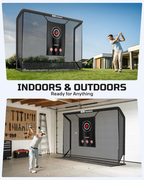 Backyard Golf Hitting Net For Indoor Outdoor Practice 10x8ft with Heavy Duty Netting in backyard and garage settings